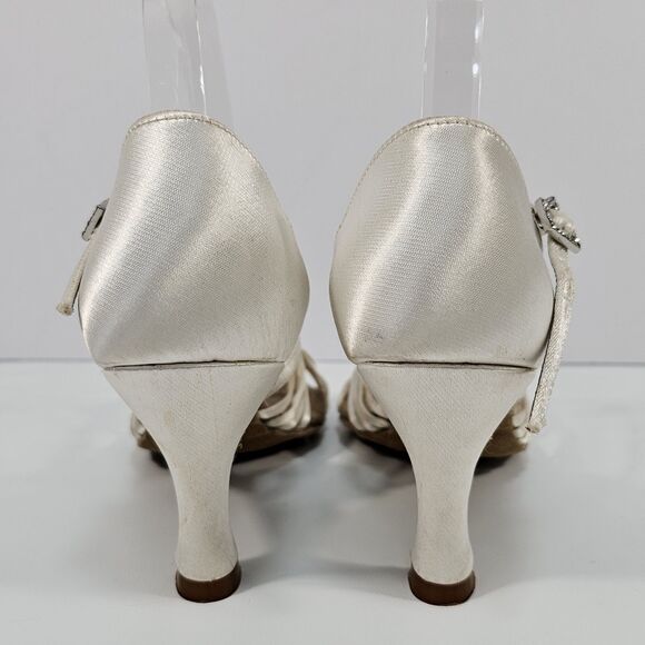 SoulDancer Ladies 3" Heel Ballroom Latin Dance Shoes Size 8 Ivory Satin Strappy - Picture 3 of 8
